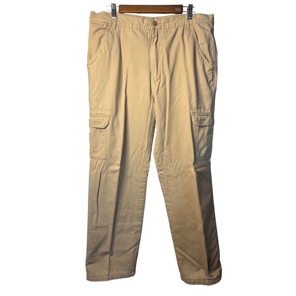 Stanley Cargo Pants Khaki Tan Workwear Plaid‎ Fleece Lined 38x32 Men Casualwear